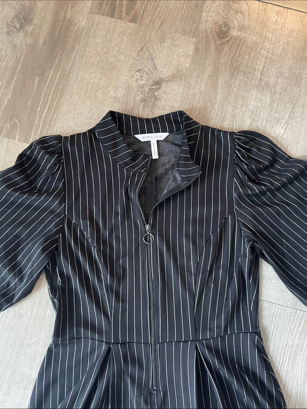 BCBGeneration Black Pinstripe Mini Dress with Ring-Zip - Picture 3 of 3